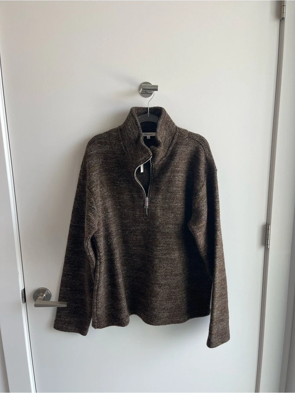 Madewell Bouclé Quarter-Zip Pullover Brown